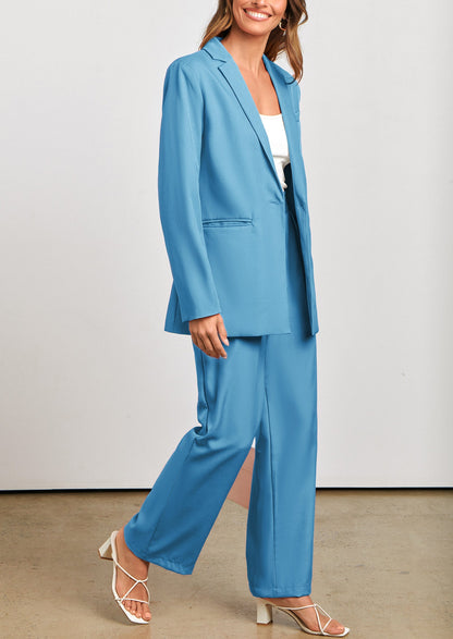 Osonn Women's Fall Two Piece Outfits Dressy Blazer Jacket and Wide Leg Pants Pockets Business Casual Office Suit Sets