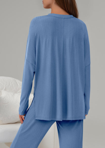Osonn 2 Piece Lounge Sets for Women Fall Outfits Casual Loose Long Sleeve Tops Wide Leg Pants Matching Pajama Set