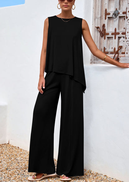 Osonn Women's Two Piece Matching Lounge Sets Asymmetrical Split Tank Tops Wide Leg Pants Summer Outfits Tracksuit