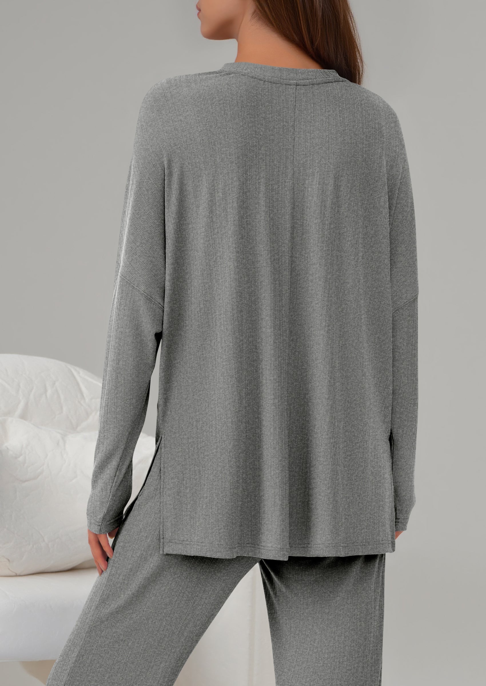 Osonn 2 Piece Lounge Sets for Women Fall Outfits Casual Loose Long Sleeve Tops Wide Leg Pants Matching Pajama Set