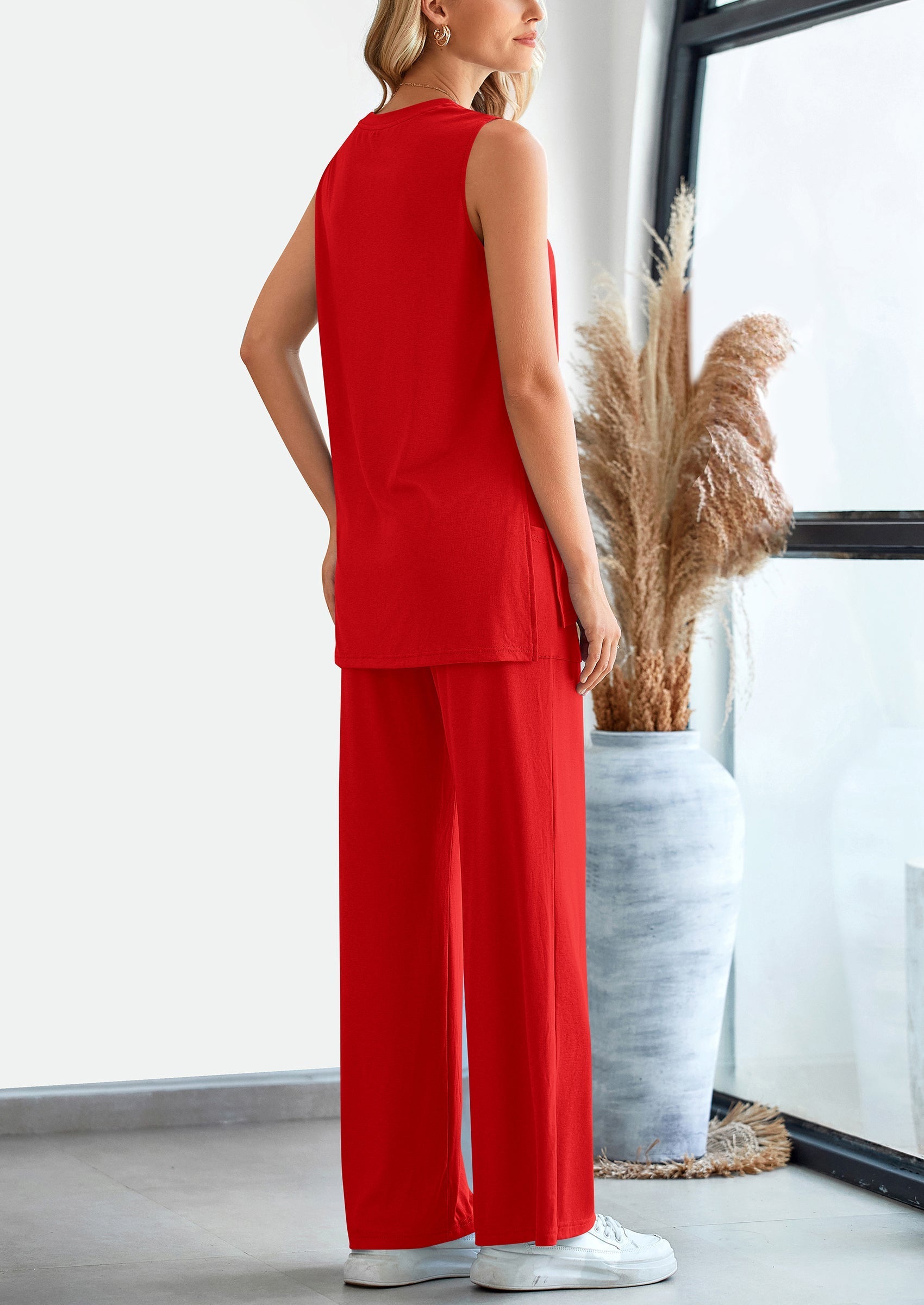 Osonn 2 Piece Set Loose Tank Top Wide Leg Pants Casual Matching Outfits Tracksuit