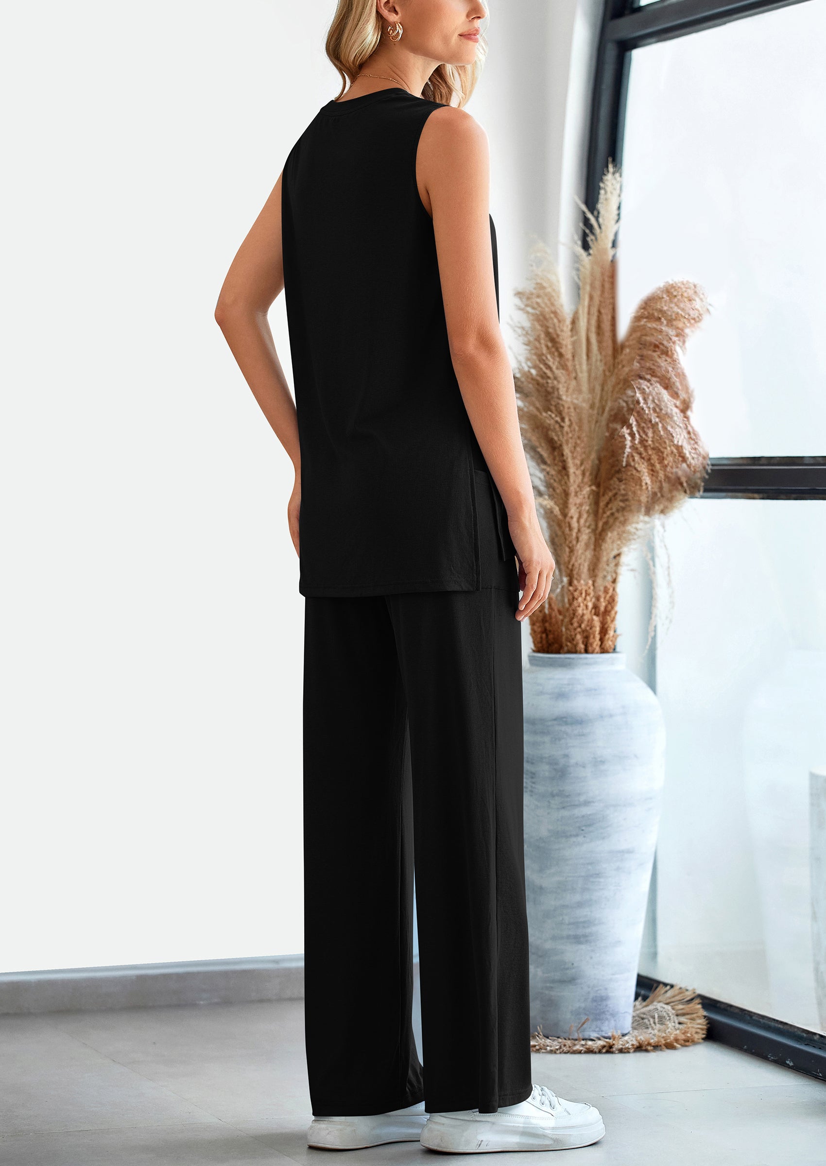 Osonn 2 Piece Set Loose Tank Top Wide Leg Pants Casual Matching Outfits Tracksuit