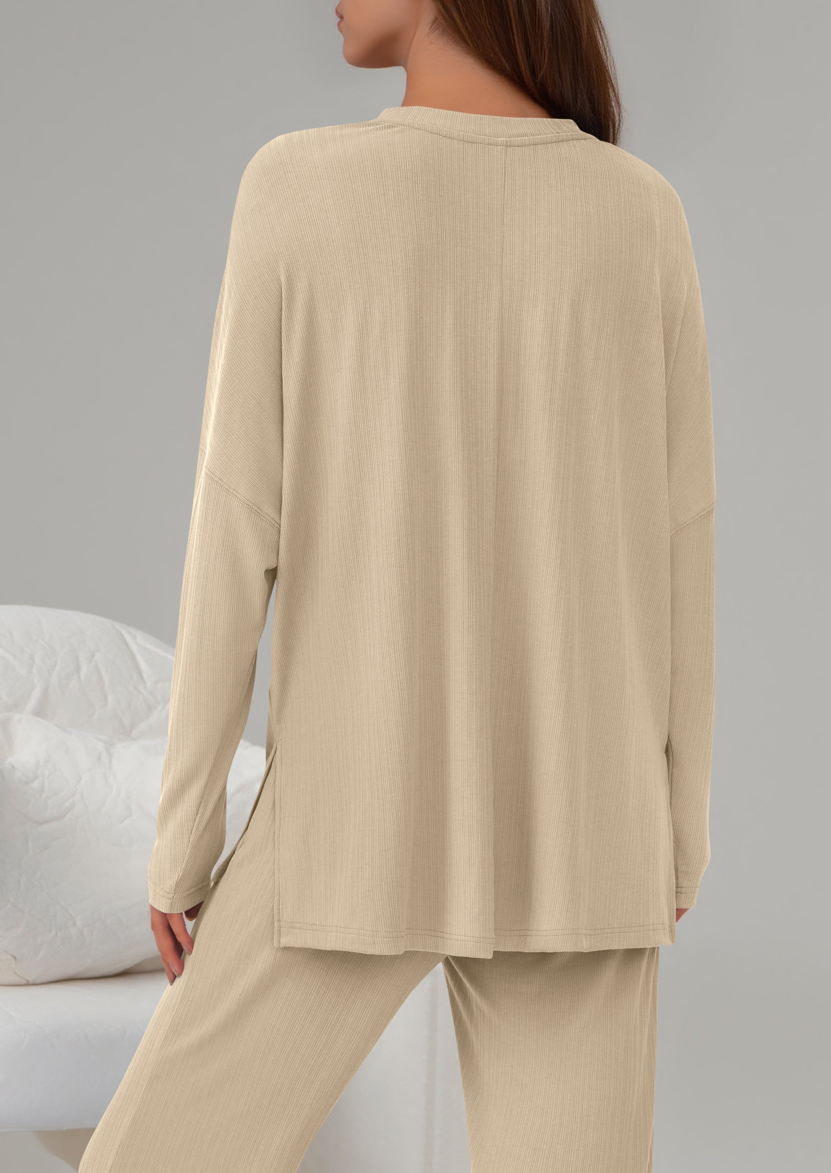Osonn 2 Piece Lounge Sets for Women Fall Outfits Casual Loose Long Sleeve Tops Wide Leg Pants Matching Pajama Set