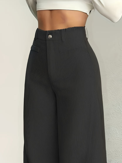 Calças de Cintura Subida e Perna Larga com Orelhas de Gato MS25072820 para Mulher - Calças Casuais com Textura de Bombazine, Conforto para Todas as Estações, Conjunto de Três Peças de Calças Bege Laváveis à Máquina