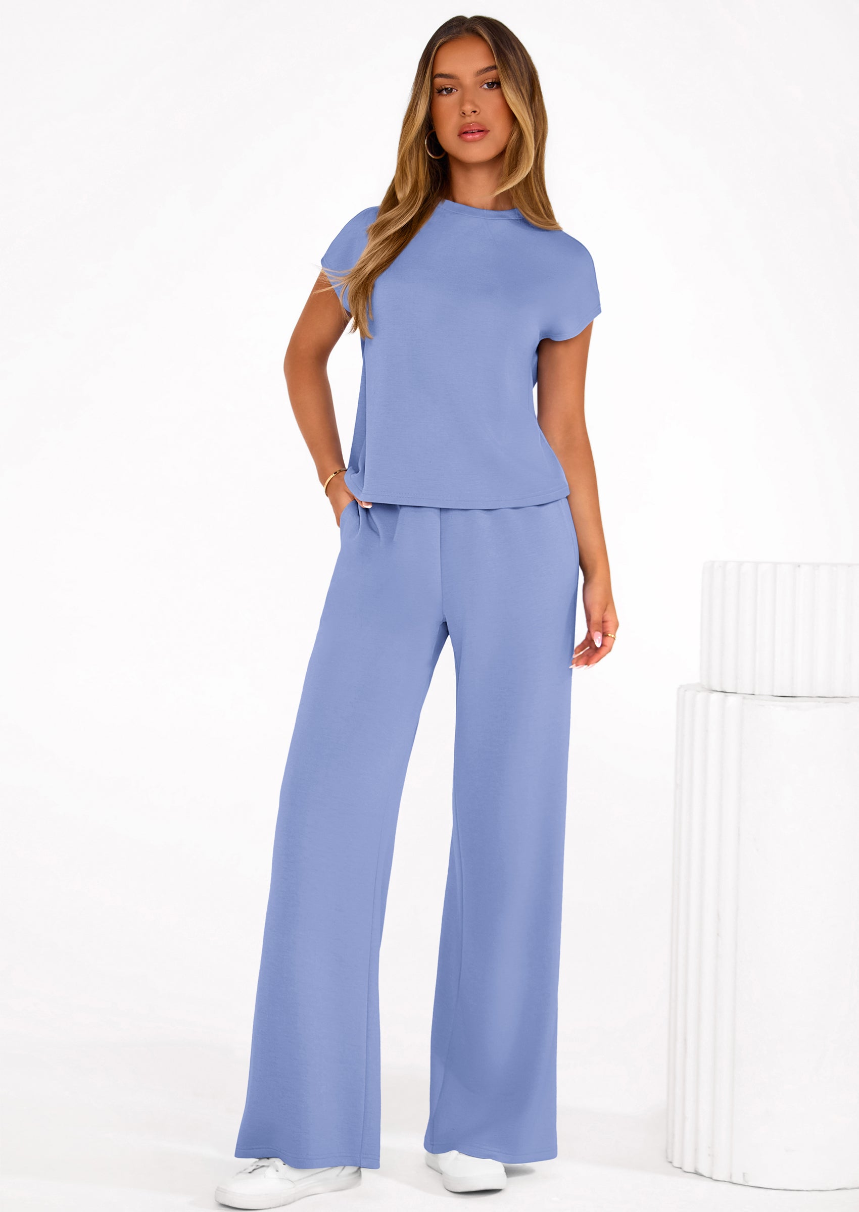 Osonn Womens 2 Piece Outfits Casual Cap Sleeve Lounge Set Summer Tracksuits Matching Sets Beach Fashion Travel Clothes
