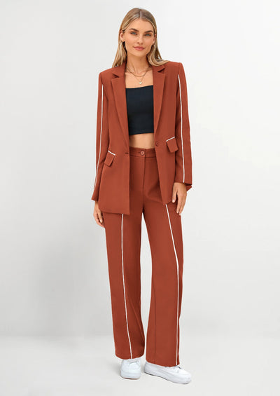 Osonn 2 Piece Blazer Outfits Business Casual Oversized Jacket Wide Leg Work Pants Dressy Suit Set