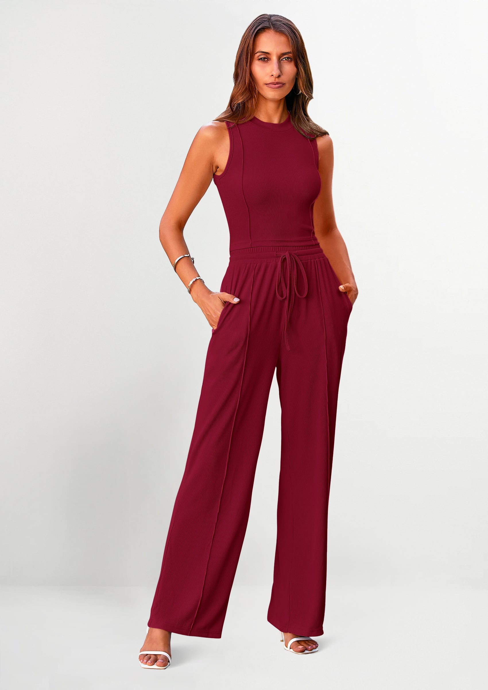 Osonn Women's Summer 2 Piece Loungewear Set Cropped Tank Top Wide Leg Sweatpants Tracksuit Casual Outfits