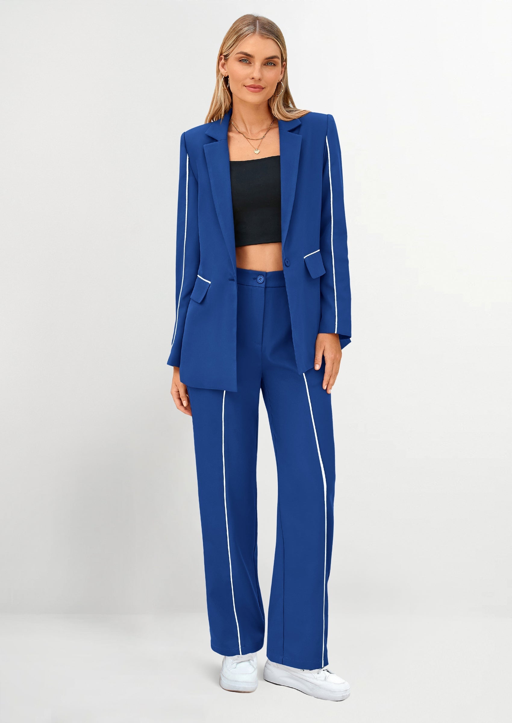Osonn 2 Piece Blazer Outfits Business Casual Oversized Jacket Wide Leg Work Pants Dressy Suit Set