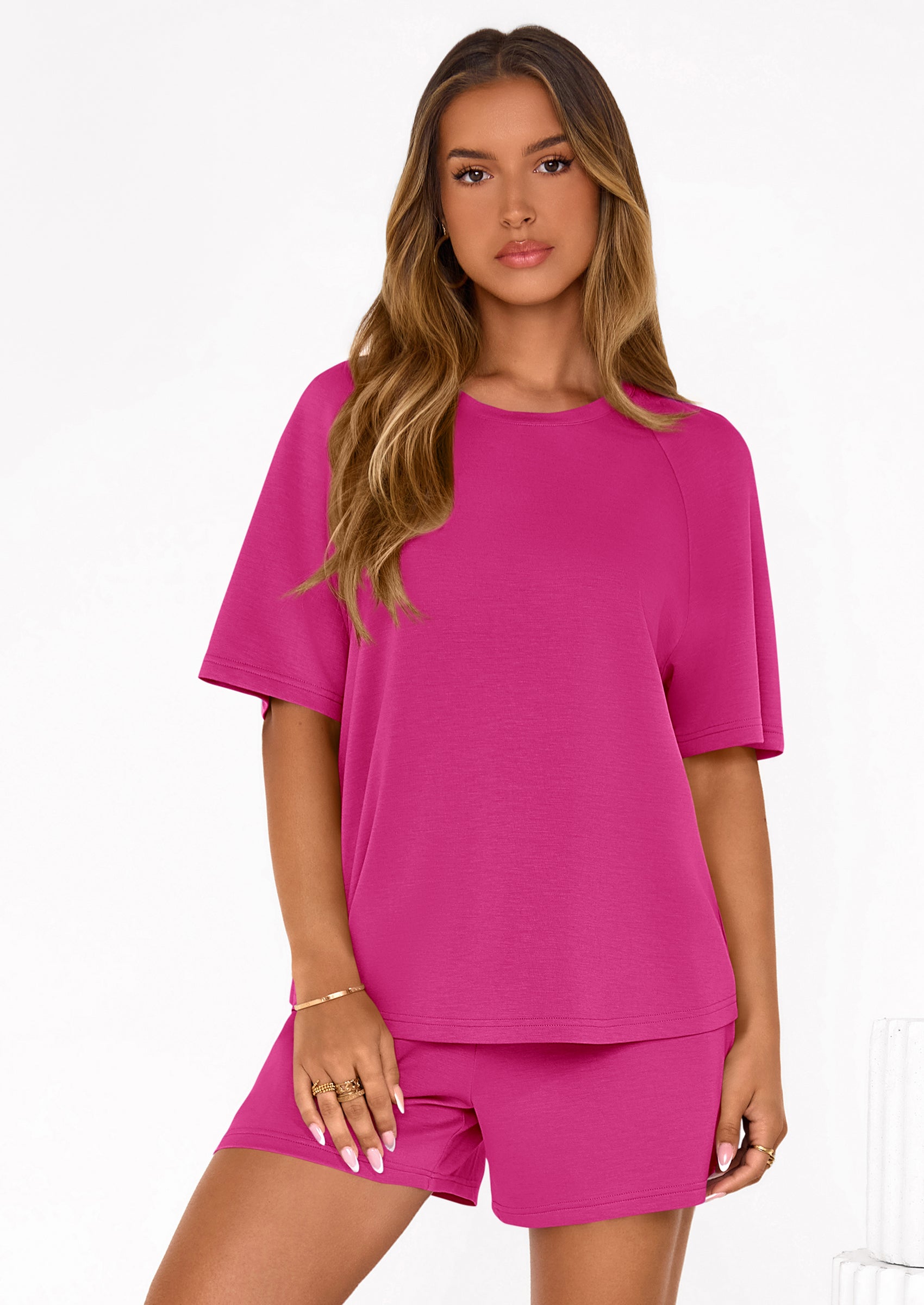 Osonn Women's 2 Piece Lounge Sets Short Sleeve Shirts Casual Tops Shorts Matching Clothing Summer Airport Outfits
