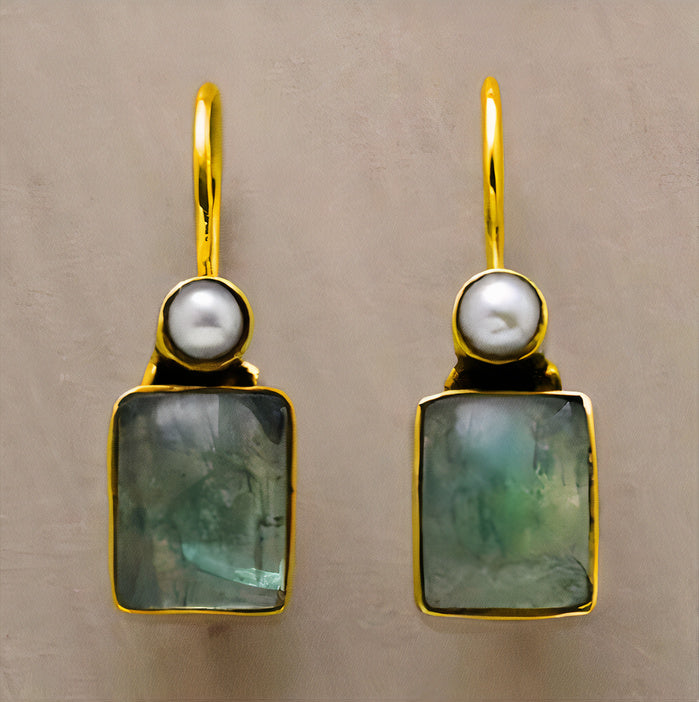 Boho Green Inlaid Pearl Earrings — image 1