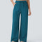 High Waisted Drawstring Pocket Wide Leg Casual Linen-Feel Pants