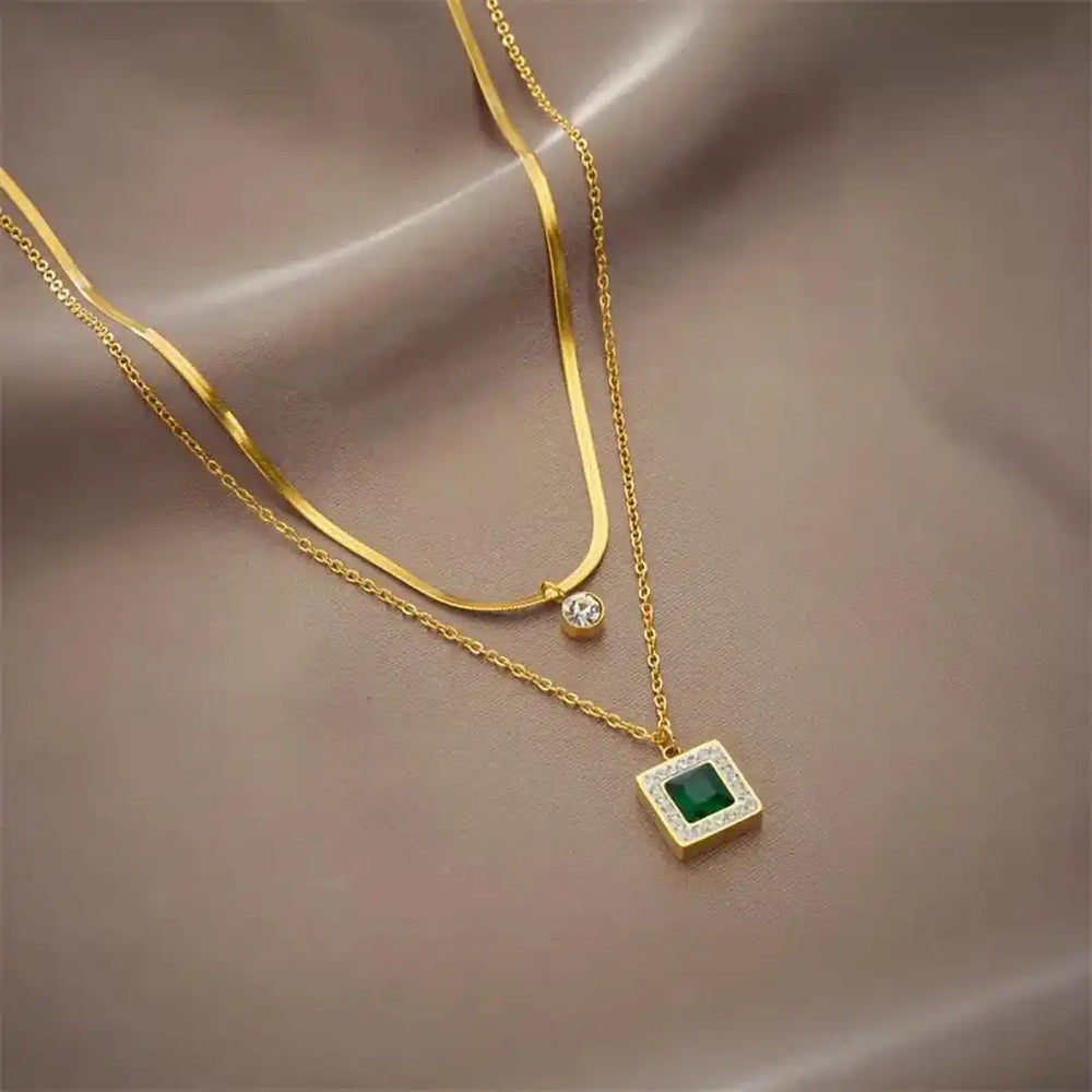 Emerald Layered Double Gold Necklace — image 1