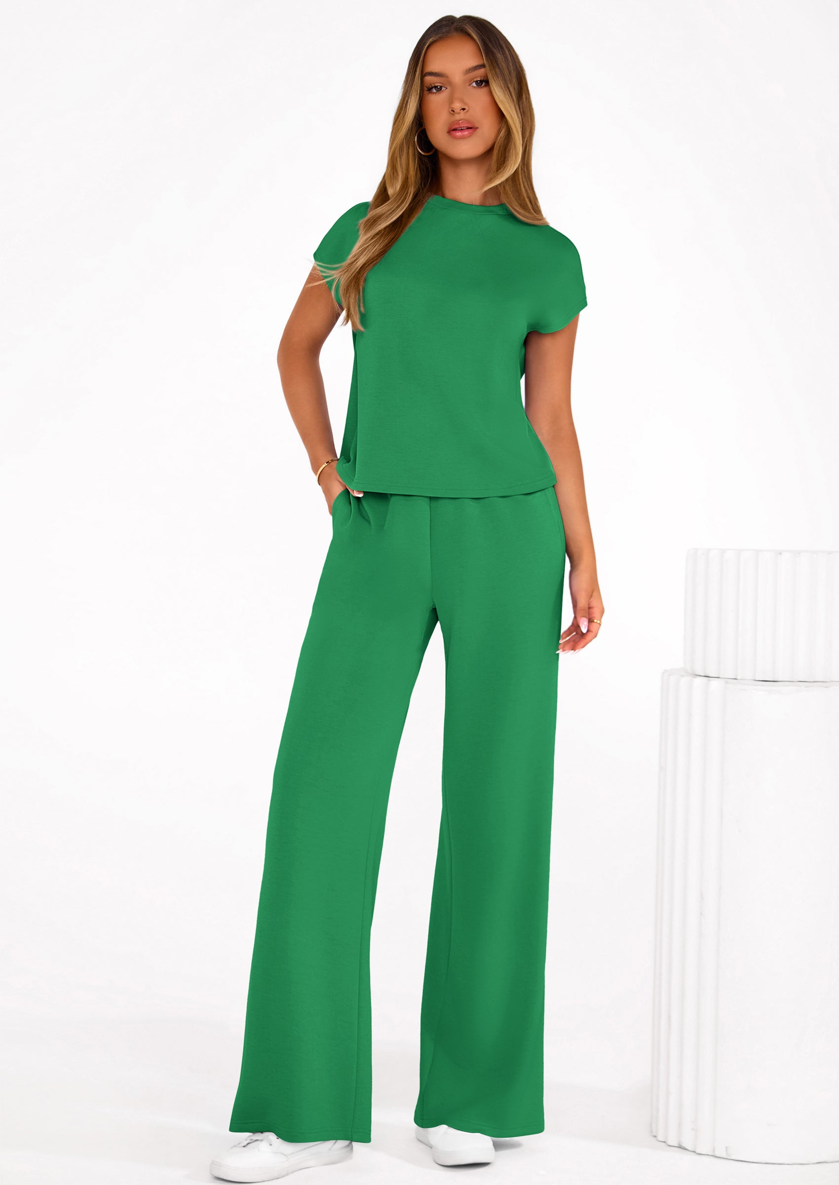 Osonn Womens 2 Piece Outfits Casual Cap Sleeve Lounge Set Summer Tracksuits Matching Sets Beach Fashion Travel Clothes