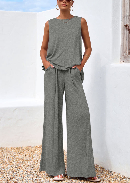 Osonn Women's Two Piece Matching Lounge Sets Asymmetrical Split Tank Tops Wide Leg Pants Summer Outfits Tracksuit