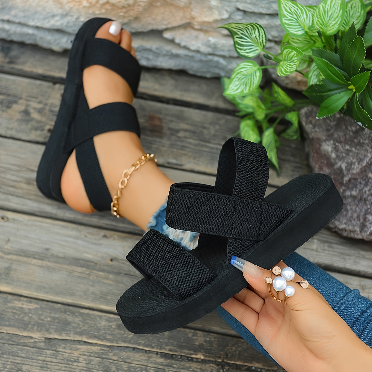 Stretch-Fit Woven Comfort Sandals