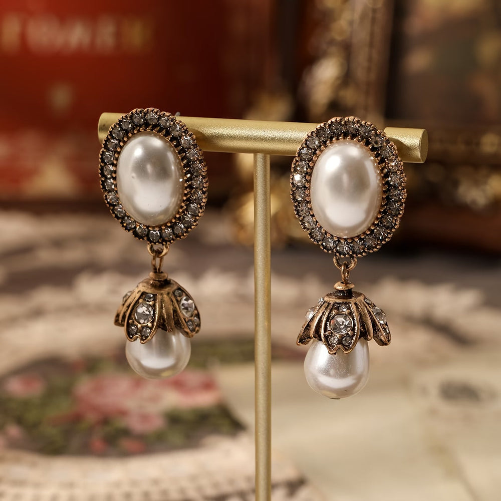 Vintage Pearl Frame Drop Earrings — image 2