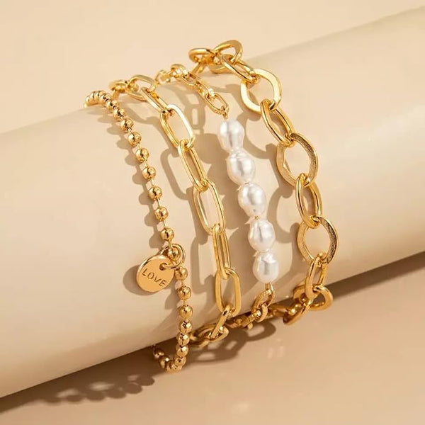Gold Pearl Bracelet Set — image 1