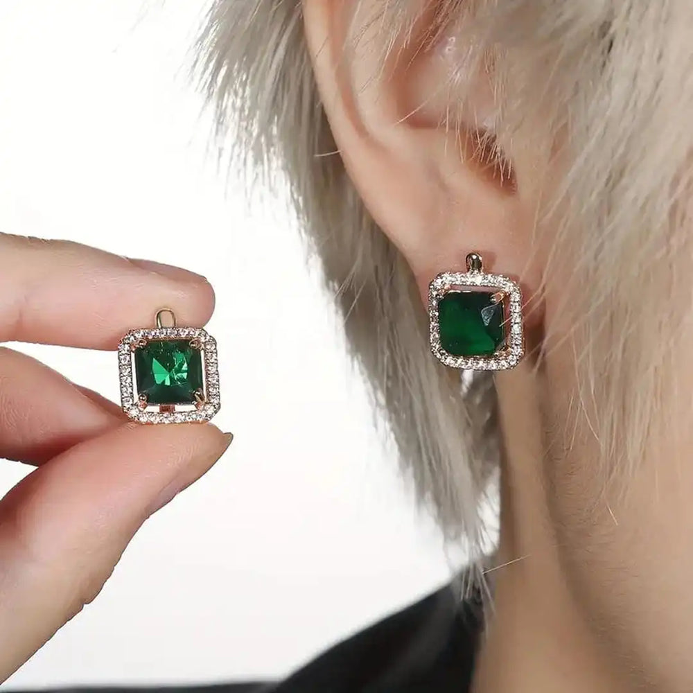 Green Square Zirconia Gold Earrings — image 3