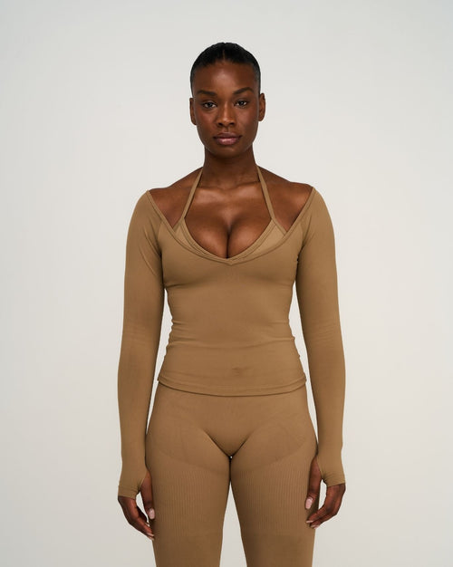 Elevate™ Sculpting Seamless V-Neck Top | Toffee