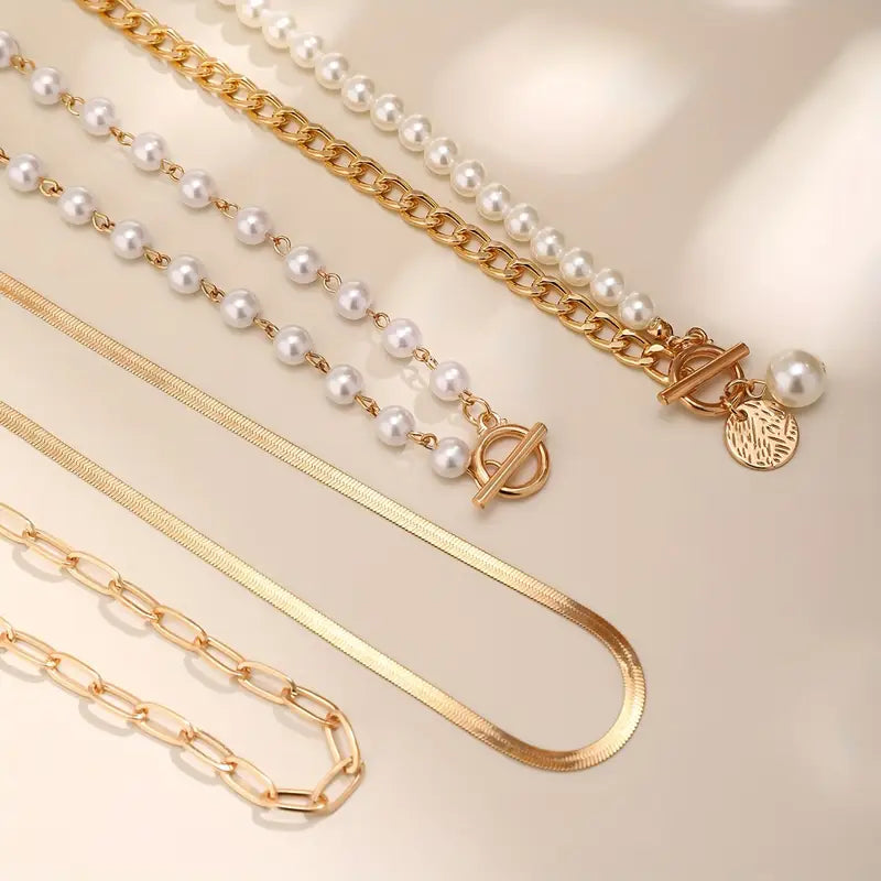 Modern Pearl Layered Necklace Set — image 4