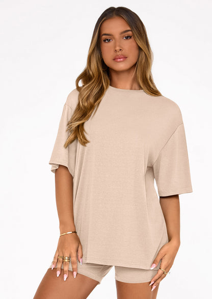 Osonn Women's Two Piece Matching Lounge Sets Summer Casual Tops Short Sleeve Shirts Shorts Travel Airport Outfits