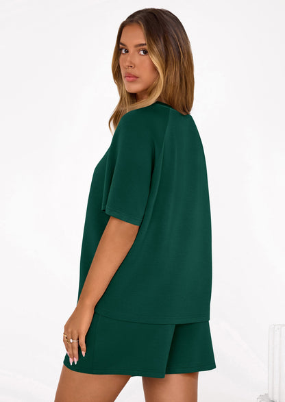 Osonn Women's 2 Piece Lounge Sets Short Sleeve Shirts Casual Tops Shorts Matching Clothing Summer Airport Outfits