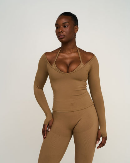 Elevate™ Sculpting Seamless V-Neck Top | Toffee