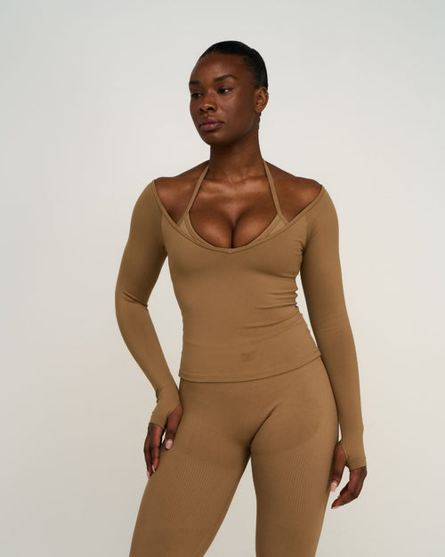 Elevate™ Sculpting Seamless V-Neck Top | Toffee