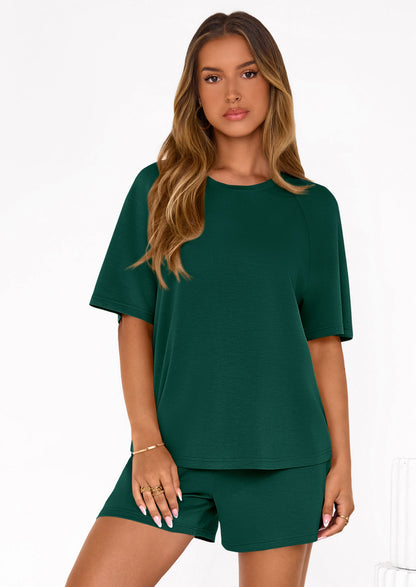 Osonn Women's 2 Piece Lounge Sets Short Sleeve Shirts Casual Tops Shorts Matching Clothing Summer Airport Outfits