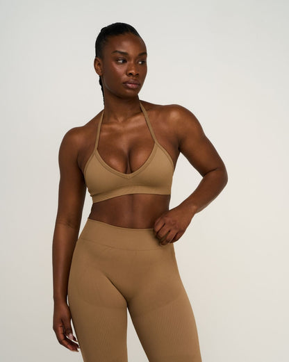 Elevate™ Sculpting Seamless Adjustable Halter Bra | Toffee