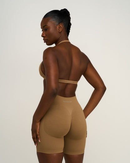 Elevate™ Sculpting Seamless V-Neck Halter Bra | Toffee