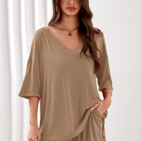 Osonn Womens 2 Piece Sets Oversized Vneck Half Sleeve Tops Shorts Lounge Set Casual Summer Travel Beach Outfits