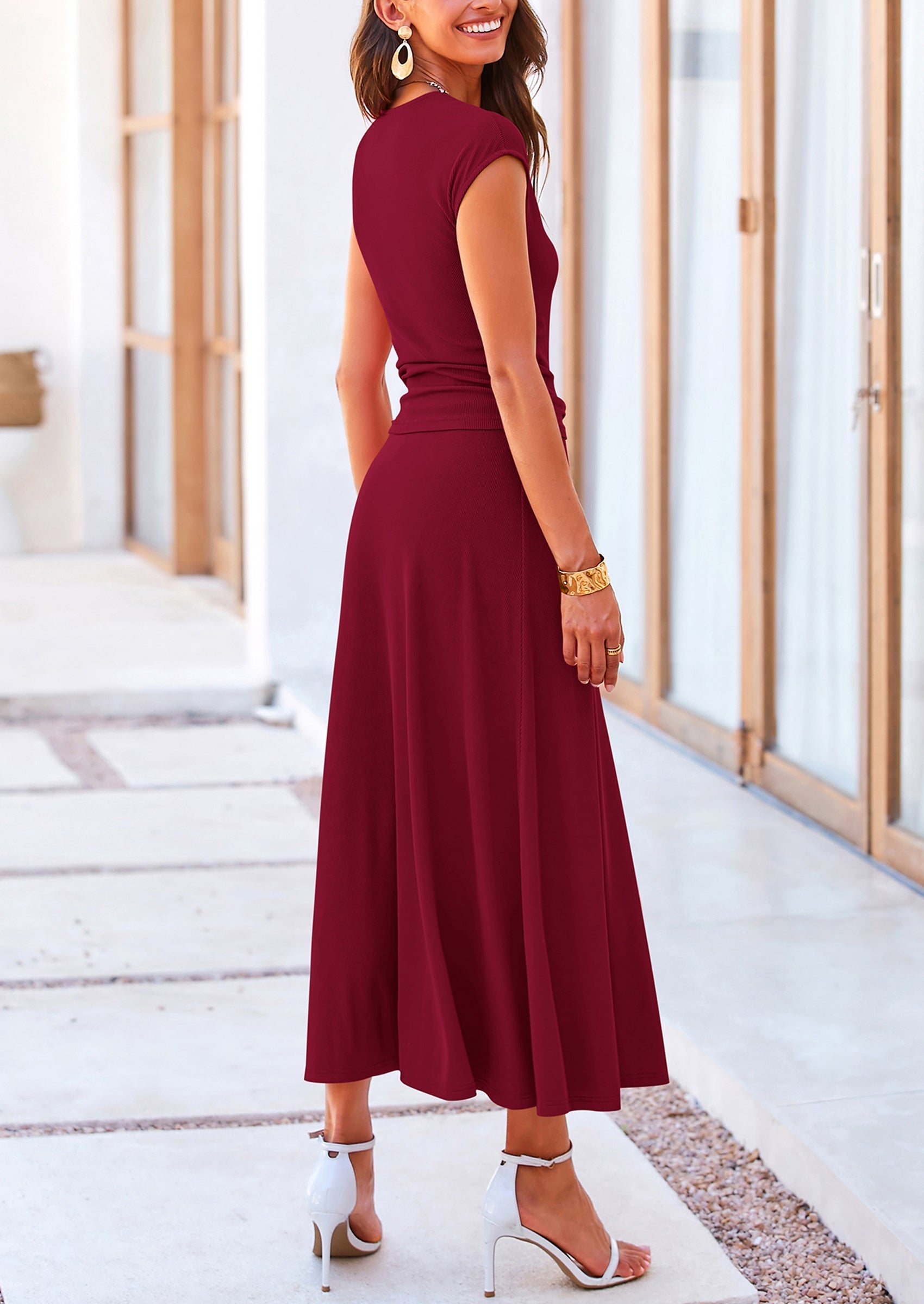 Osonn Summer Two Piece Skirt Set for Women Dressy Casual Knit Matching Travel Spring Vacation Lounge Outfits