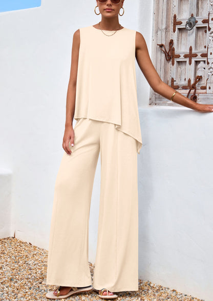 Osonn Women's Two Piece Matching Lounge Sets Asymmetrical Split Tank Tops Wide Leg Pants Summer Outfits Tracksuit