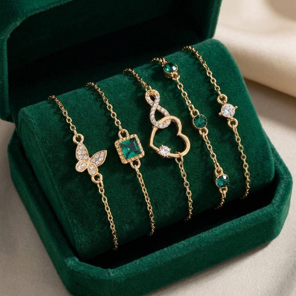 Hallow Heart Green Crystal Stone Bracelet Set — image 2