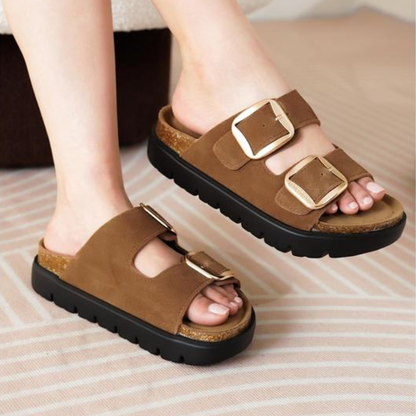 Greece Chunky Suede Sandals – Double Buckle, All-Day Comfort