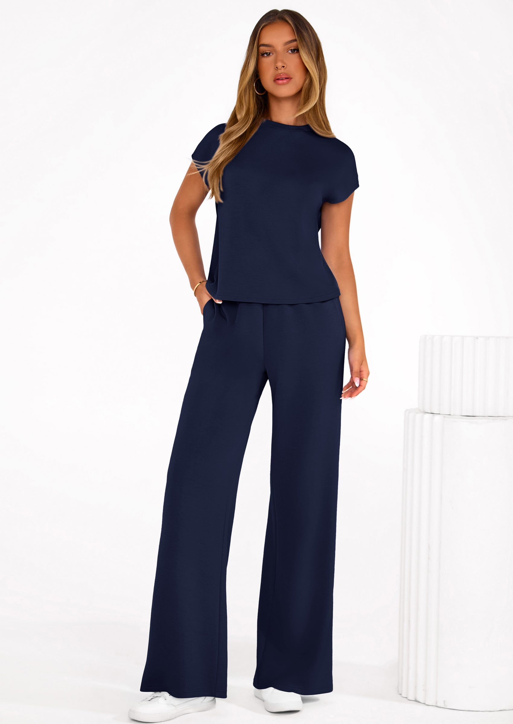 Osonn Womens 2 Piece Outfits Casual Cap Sleeve Lounge Set Summer Tracksuits Matching Sets Beach Fashion Travel Clothes