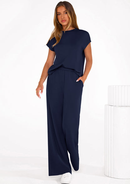 Osonn Womens 2 Piece Outfits Casual Cap Sleeve Lounge Set Summer Tracksuits Matching Sets Beach Fashion Travel Clothes