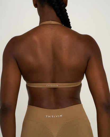 Elevate™ Sculpting Seamless V-Neck Halter Bra | Toffee