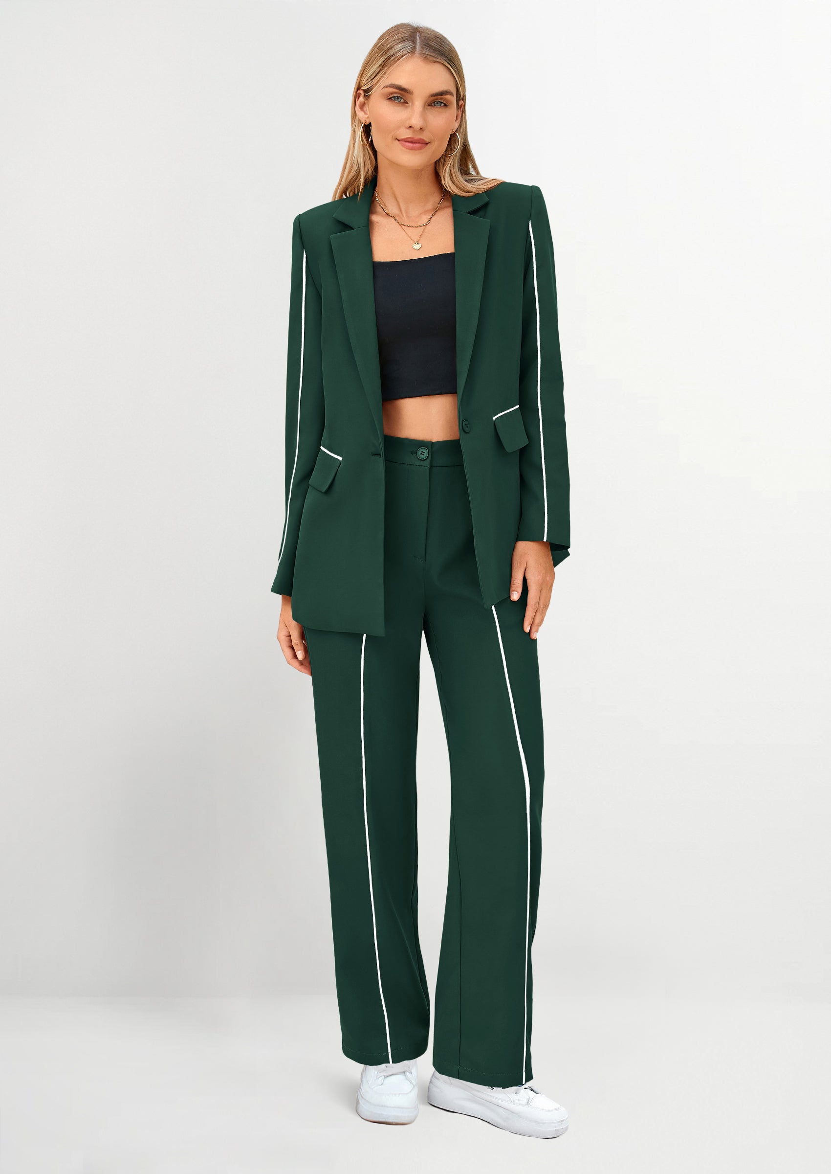 Osonn 2 Piece Blazer Outfits Business Casual Oversized Jacket Wide Leg Work Pants Dressy Suit Set