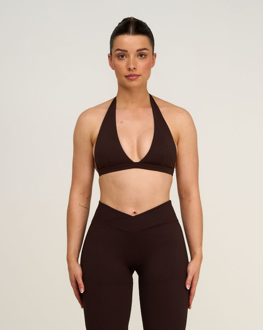Elevate™ Sculpting Seamless V-Neck Halter Bra | Coffee