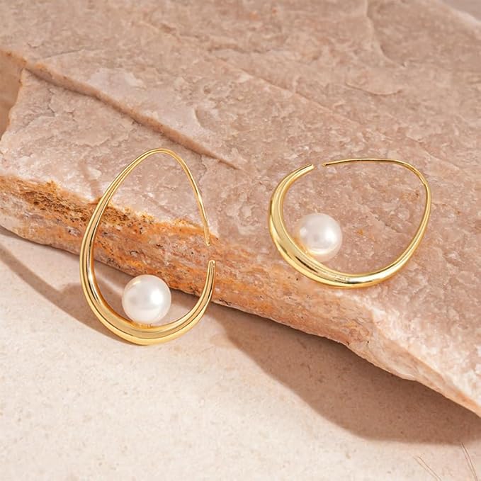 Crescent Pearl Hoop Earrings — image 1