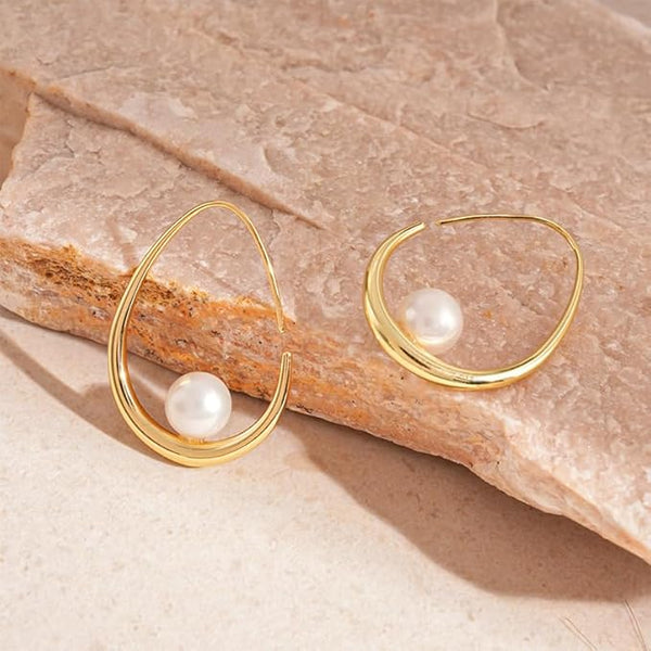 Crescent Pearl Hoop Earrings — image 1