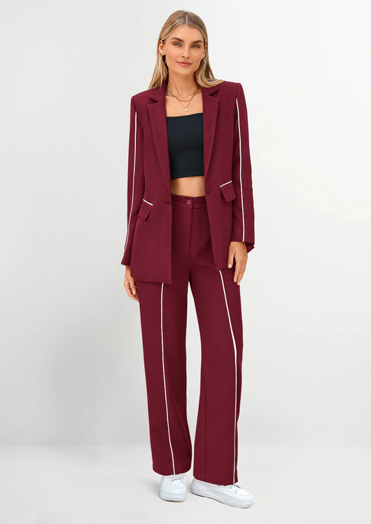 Osonn 2 Piece Blazer Outfits Business Casual Oversized Jacket Wide Leg Work Pants Dressy Suit Set