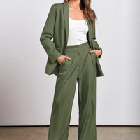 Osonn Women's Fall Two Piece Outfits Dressy Blazer Jacket and Wide Leg Pants Pockets Business Casual Office Suit Sets