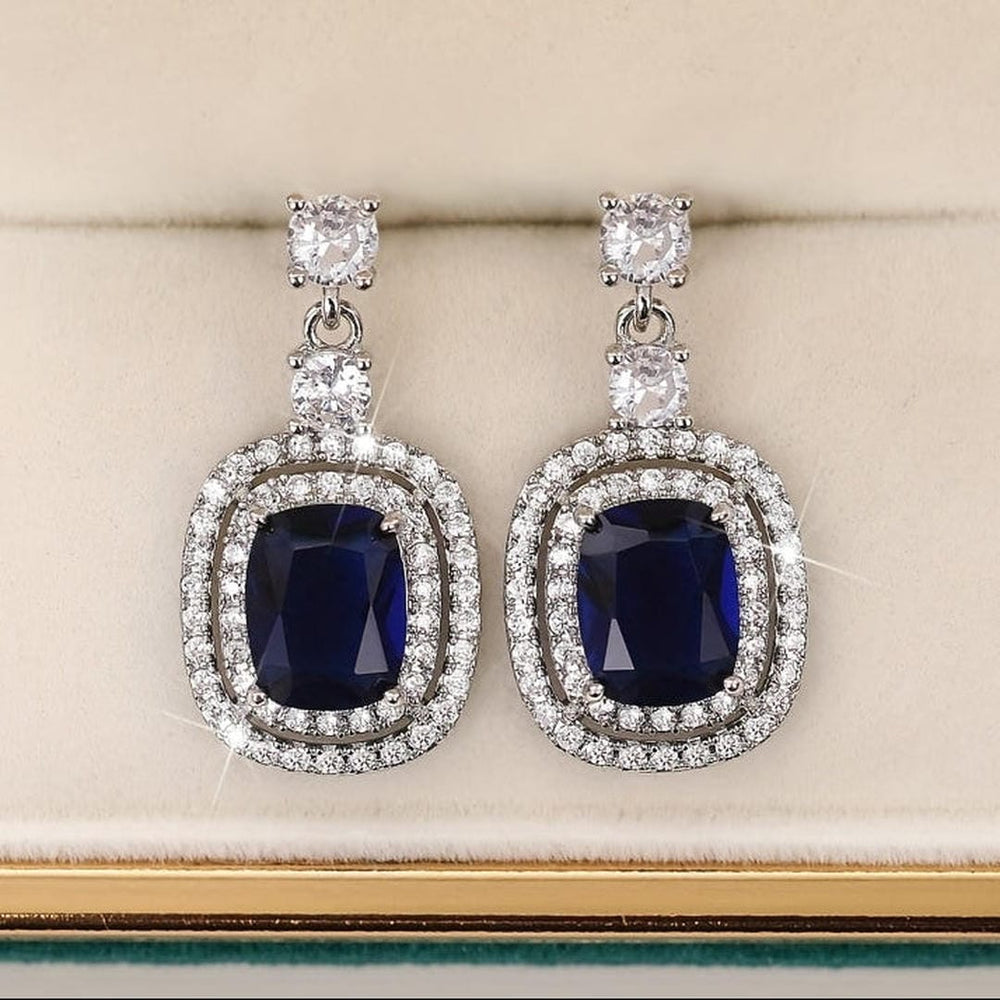 Oval Sapphire Paved Zirconia Earrings — image 1