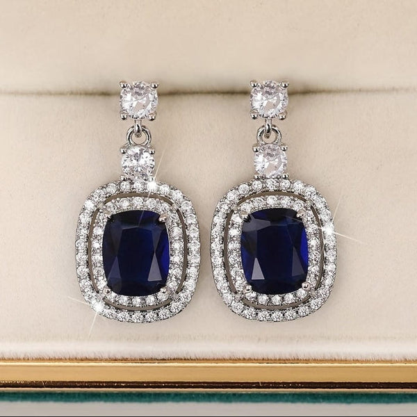 Oval Sapphire Paved Zirconia Earrings — image 1