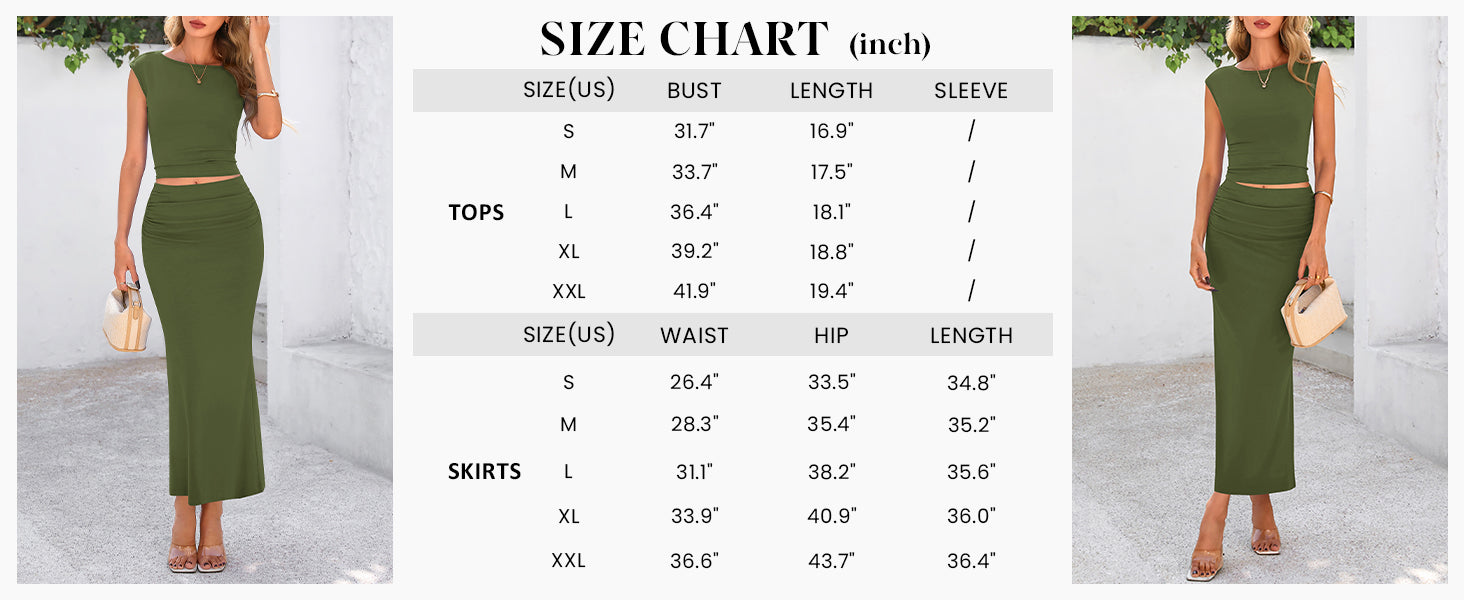 Osonn Summer 2 Piece Sets for Women Going Out Casual Cap Sleeve Crop Tops Ruched Maxi Long Skirts Spring Outfits