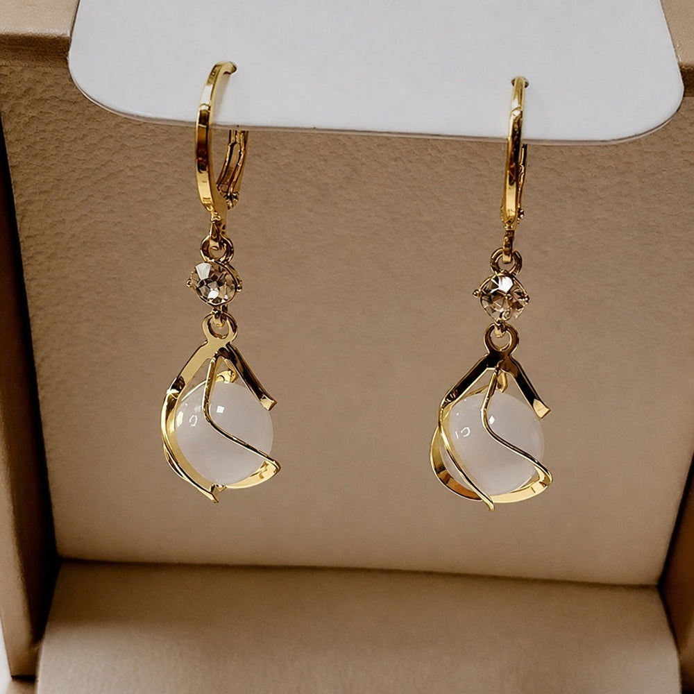White Opal Dangling Golden Earrings — image 1