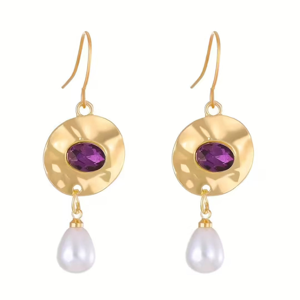 Pearl Earrings with Purple Zirconia — image 2